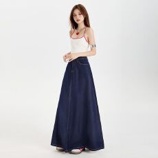 批发复古深蓝色牛仔半身裙女2026新款高腰显瘦港风<b class='q'>百搭</b>高个子A字长裙