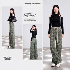 批发【户外慢跑】多巴胺甜辣妹工装<b class='q'>军</b>绿迷彩休闲 长<b class='q'>裤</b>加长 XS-XL