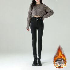 批发黑色秋冬季<b class='q'>小脚牛仔裤</b>女加绒保暖高腰显高显瘦紧身铅笔裤