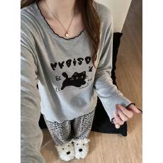 批发日系卡通小猫带胸垫<b class='q'>睡衣</b>女款2026春秋季莫代尔长袖<b class='q'>可爱</b>家居服套装