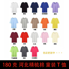 批发河北180g精梳密鲁棉夏季光版男女童装短袖t恤空白版纯色T恤上衣