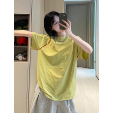 批发芥末绿山系速干t恤女夏美式多巴胺运动<b class='q'>短袖</b>户外登山羽毛球骑行服