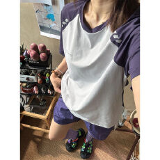 批发户外运动速干<b class='q'>短袖</b>女夏薄款冰丝透气凉感拼接t恤防晒羽毛球骑行服