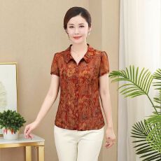 批发新款时尚中年洋气女装上衣薄短袖速干透气网纱衬衫妈妈<b class='q'>夏装</b>