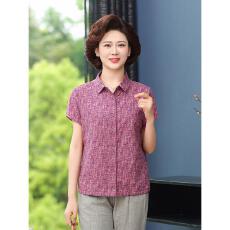 批发妈妈<b class='q'>夏装</b>上衣宽松大码中老年女短袖衬衫翻领老太太洋气小衫薄