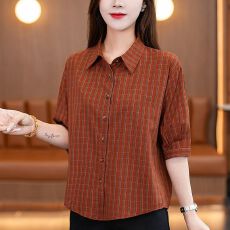 批发夏季新款短袖格子衬衫女中年<b class='q'>妈妈装</b>减龄宽松显瘦衬衣中袖气质小衫