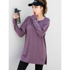 批发运动上衣女速干<b class='q'>大码</b>遮臀胖mm宽松跑步瑜伽健身服长袖中长款T恤秋