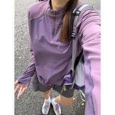 批发灰紫色半拉链防晒t恤女<b class='q'>夏季</b>薄款<b class='q'>户外</b>运动速干骑行服情侣长袖上衣