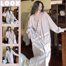 批发网红新中式复古睡袍女春秋季新款ins慵懒宽松休闲长袖家居服睡衣