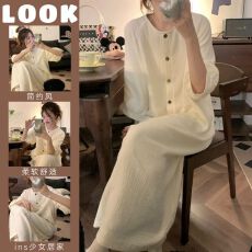 批发isn韩版温柔风甜美长袖睡裙女士<b class='q'>春</b>秋季2025新款宽松家居服连衣裙