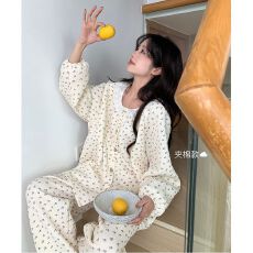 批发秋冬新款蕾丝圆领<b class='q'>碎花</b>睡衣女套装加厚夹棉保暖学生宿舍家居服套装