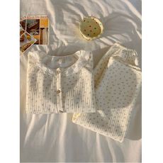 批发睡衣女款秋冬季甜美蕾丝圆领碎花加厚保暖夹棉长袖长裤家居服套装