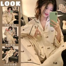 批发<b class='q'>韩国</b>ins睡衣女秋季长袖长裤简约休闲卡通香肠狗家居服套装可外穿