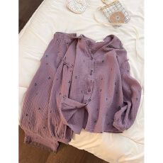 批发早秋田园风紫色碎花云朵棉睡衣女2025年新款甜美长袖长裤家居服