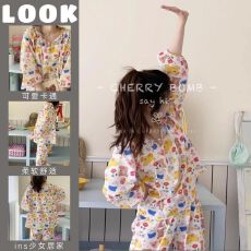 批发可爱睡衣女春秋季ins韩版卡通动物<b class='q'>园</b>系带宽松长袖长裤家居<b class='q'>服</b>套装