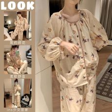 批发ins<b class='q'>睡衣</b>女春秋季韩版简约休闲宽松碎花布长袖长裤家居服<b class='q'>套装</b>学生