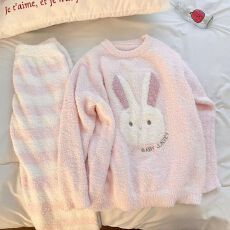 批发甜美保暖睡衣女秋冬款2025新款休闲加厚软绵绵半边绒家居服套装