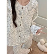批发甜美碎花兔子蕾丝领睡衣女秋冬新款加厚空气棉夹层保暖家居服套装