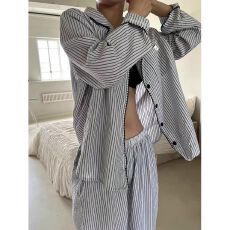 批发翻领条纹云朵棉睡衣<b class='q'>女</b>2026年春秋季新款长袖长裤家居服套装