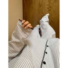 批发ins风简约条纹睡衣<b class='q'>女</b>云朵棉韩系长袖长裤高级感可外穿套装家居服