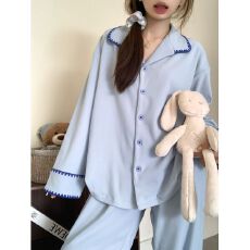 高级感蓝色拼接德绒冬季睡衣女2026秋冬新款外穿款长袖保暖家居服