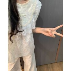 批发韩版ins云朵棉睡衣女款夏季<b class='q'>碎花</b>印花短袖长<b class='q'>裤</b>蕾丝花边家居服套装