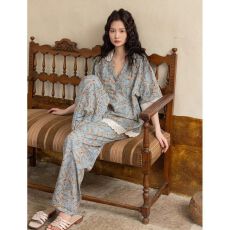 批发日系ins复古睡衣女2026年夏季新款短袖长裤<b class='q'>蕾丝</b>花边家居服两件套