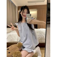 批发夏天<b class='q'>韩版</b>小飞袖背心睡衣女夏季可爱简约吊带短<b class='q'>裤</b>宽松家居服两件套