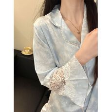 高级轻奢蕾丝花边长袖睡衣女2026春秋新款网红冰雪丝家居服两件套