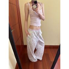 批发2025韩国小众撞色腰头可束脚涂鸦<b class='q'>印花</b>长裤宽松休闲阔腿裤