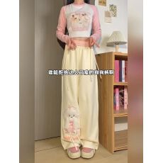 批发<b class='q'>甜美</b>可爱小狗图案休闲秋冬百搭直筒宽松卡通卫裤阔腿裤子女