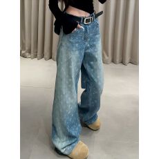 批发宽松直筒高腰<b class='q'>牛仔裤</b>女秋季2025新款星星<b class='q'>烫钻</b>设计感百搭显瘦阔腿裤