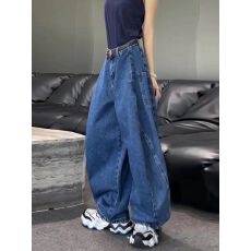 批发美式复古阔腿牛仔<b class='q'>裤</b>女早秋新款梨形身材显瘦宽松拖地弯刀<b class='q'>裤</b>