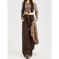 批发复古美拉德棕色屁帘工装牛仔裤女秋季2025新款<b class='q'>户外</b>宽松拖地阔腿裤