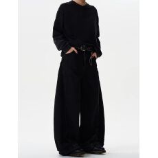 批发美式复古弯刀阔腿黑色<b class='q'>牛仔裤</b><b class='q'>男</b>士简约高街裤子百搭春季