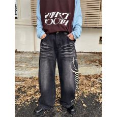 批发美式复古<b class='q'>印花</b>直筒牛仔<b class='q'>裤</b>男女2025新款高腰宽松<b class='q'>裤</b>子阔腿<b class='q'>裤</b>