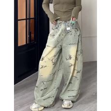 批发闪亮烫钻垂感休闲牛仔<b class='q'>裤</b>女秋新款高腰宽松显瘦百搭直筒阔腿拖地<b class='q'>裤</b>