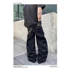 批发小众明线刺绣设计感直筒牛仔裤男女美式街头阔腿休闲长裤