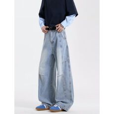 批发新款日系流行潮流百搭简约文艺慵懒牛仔裤气质原宿时尚ins