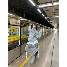 批发很秀**慵懒感条纹阔腿裤男女美式复古宽松垂感<b class='q'>显瘦</b>街舞卫裤