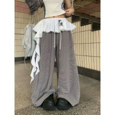 批发很秀**慵懒感条纹阔腿裤男女美式复古宽松垂感显瘦街舞卫裤