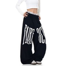 批发BLACKLISTS美式复古字母印花抽绳直筒卫裤男女潮牌宽松休闲阔腿裤