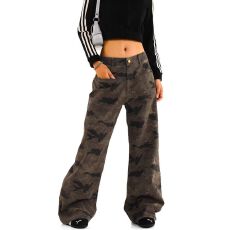 批发美式复古高街嘻哈迷彩工装裤<b class='q'>女</b>秋冬季2025新款高腰<b class='q'>直筒</b>阔腿拖地裤