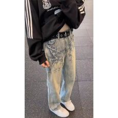 批发美式复古闪电裂纹vibe风<b class='q'>牛仔裤</b><b class='q'>男</b>潮牌痞帅设计感<b class='q'>男</b>款显瘦直筒裤子