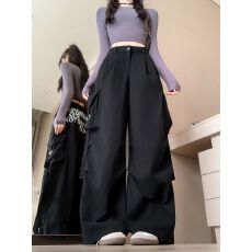 批发实拍实价~新款字母多口袋黑色工<b class='q'>装</b>裤女直筒阔腿宽松美式复古裤子