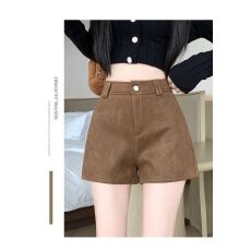 批发鹿皮绒咖色加厚a<b class='q'>字</b>短<b class='q'>裤</b>女秋冬2025新款外穿修身显瘦百搭打底靴<b class='q'>裤</b>