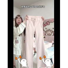 批发2025新款粉色百搭微喇裤<b class='q'>甜美</b>气质高腰休闲裤女春秋冬长裤
