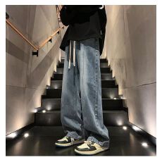 批发秋冬休闲裤<b class='q'>男</b>宽松直筒裤<b class='q'>男</b>生日系米白工装裤子<b class='q'>男</b>款宽松阔腿裤长裤