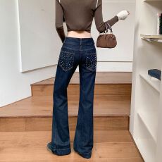 批发<b class='q'>实拍</b>实价~美式复古辣妹不规则重工钉珠牛仔<b class='q'>裤</b>女直筒显瘦长<b class='q'>裤</b>子潮