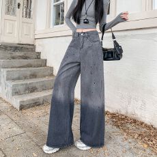 批发<b class='q'>实拍</b>实价~复古泼墨涂鸦牛仔<b class='q'>裤</b>女新款高腰宽松阔腿<b class='q'>裤</b><b class='q'>拖地</b>休闲<b class='q'>裤</b>子